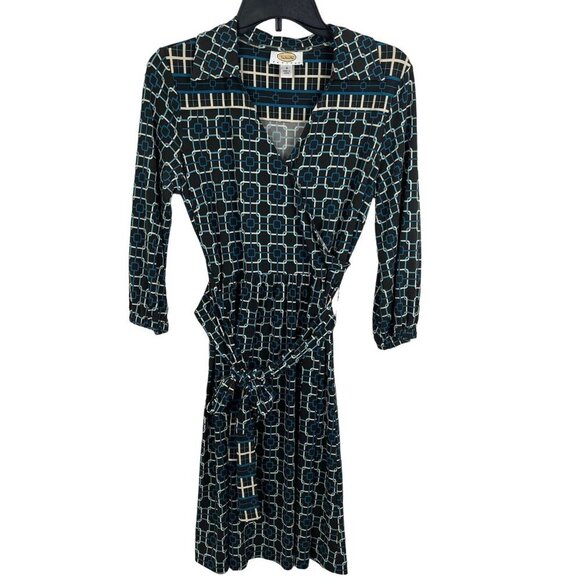 Talbots Women 3/4 Sleeve Pullover V Neck Print Dress Size 4 - Picture 9 of 11